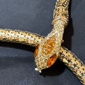 Whiting & Davis Gold Tone Rhinestone Serpent Necklace 32’